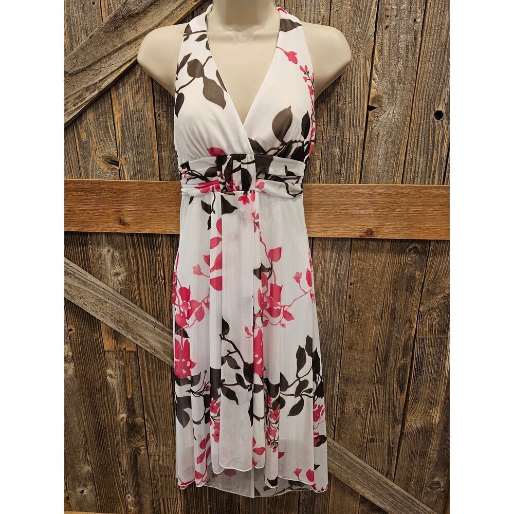 NWT Speechless pink and white sundress halter tie v neck lined sheer M open back
